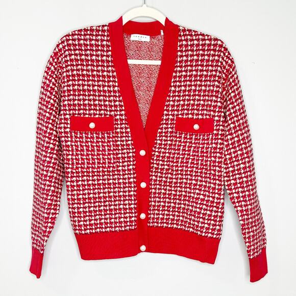 Sandro Womens Brandy Tweed Cardigan Button Front Cropped Red White Size 1 Small - Picture 2 of 10